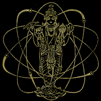 Sri Vishnu エネルギーを象徴し、ほら貝、円盤、こん棒、蓮華を持つ。